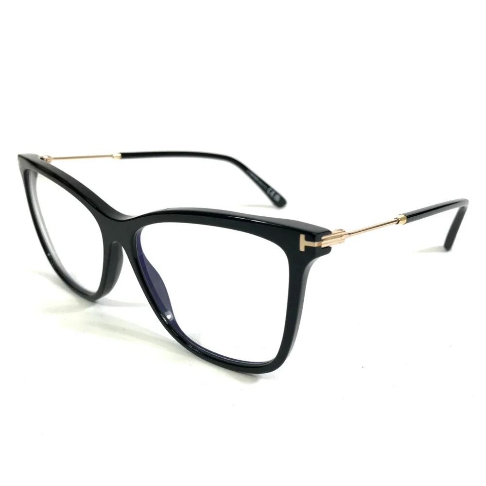 Tom Ford Eyeglasses Frames TF5824-B 001 Black Gold Cat Eye w/ Clip-on 56-14-140